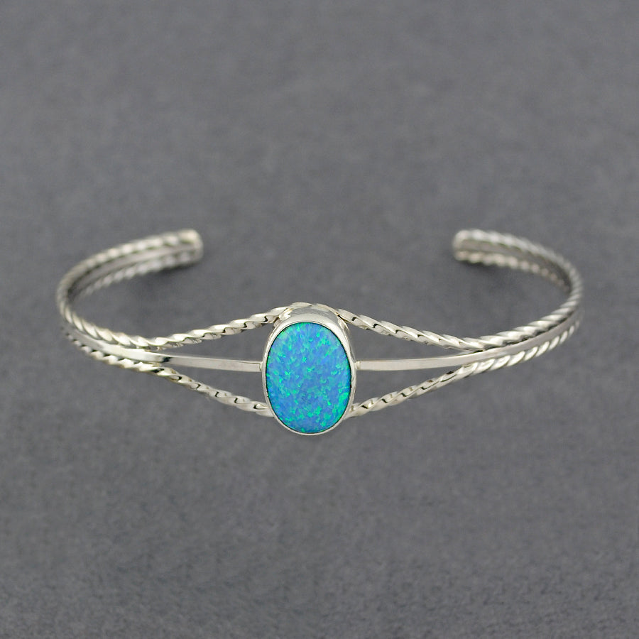 Sterling Silver Opal Twisted Border Cuff Bracelet