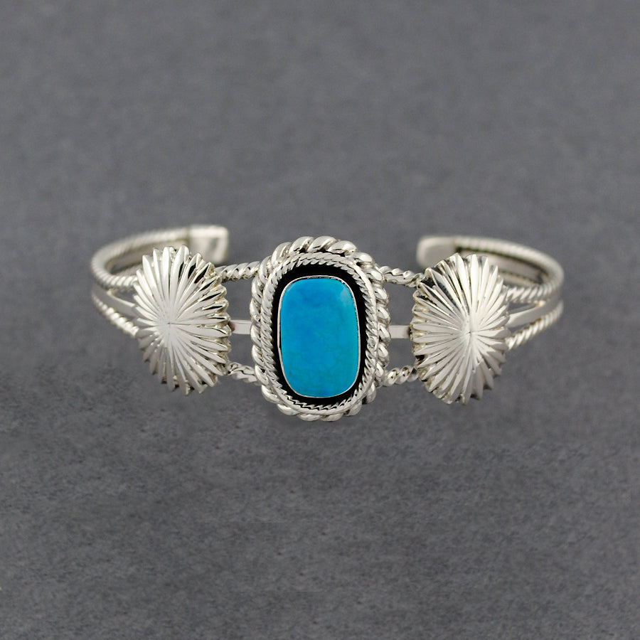 Sterling Silver Turquoise Flowers & Twists Cuff