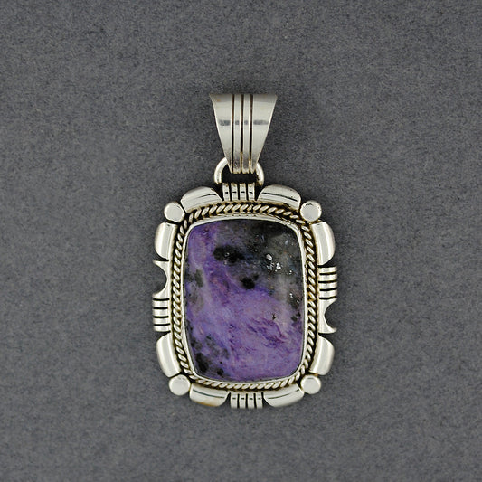 Sterling Silver Charoite Ornate Bezel Pendant