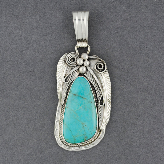 Sterling Silver Turquoise Teardrop with Feathers Pendant