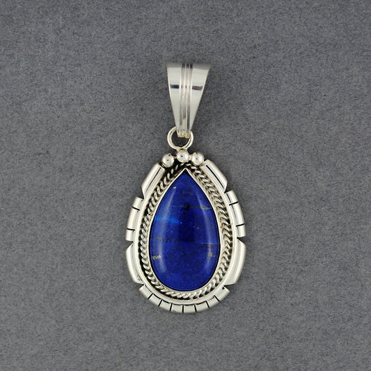 Sterling Silver Lapis Teardrop Double Bezel Pendant
