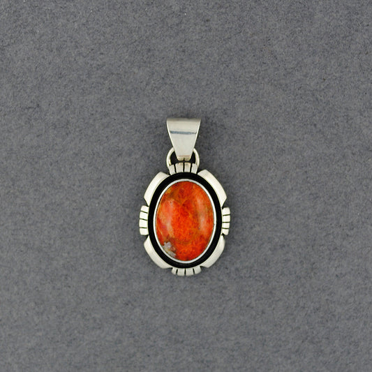 Sterling Silver Orange Spiny Oyster Oval Pendant