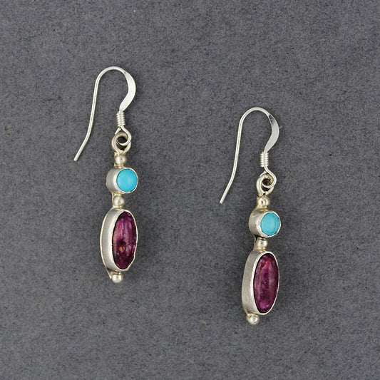 Sterling Silver Turquoise and Spiny Oyster Oval Earrings