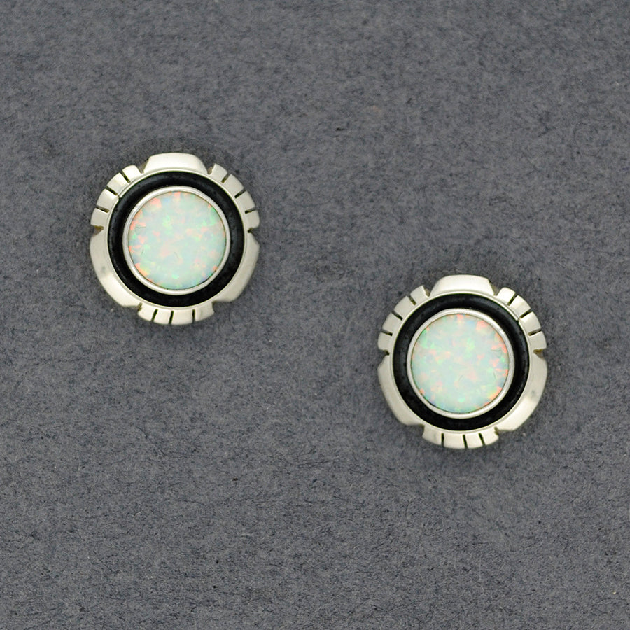 Sterling Silver White Opal Post Earrings