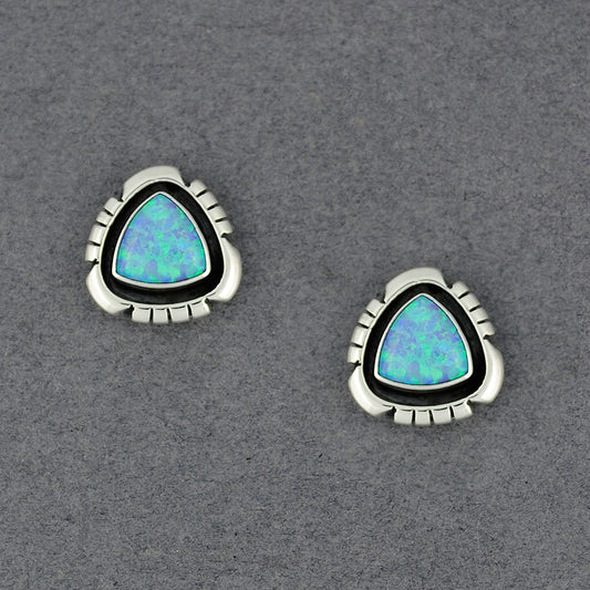 Sterling Silver Blue Opal Triangle Post Earrings