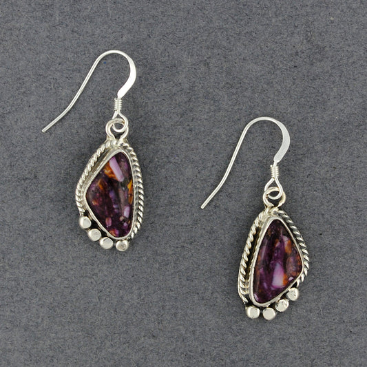 Sterling Silver Purple Spiny Oyster Triangle Earring