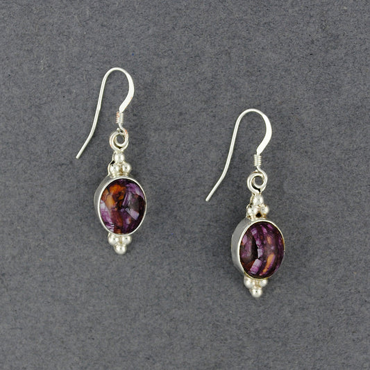 Sterling Silver Purple Spiny Oyster Dotted Oval Earring