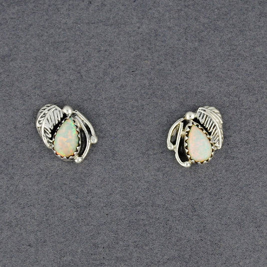 Sterling Silver Opal Post with Feather Earrings