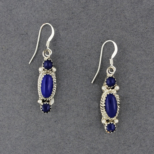 Sterling Silver Lapis Oval and Circles Earrings