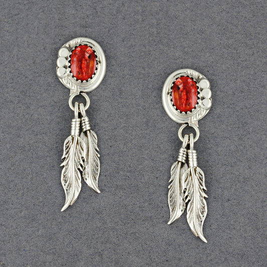 Sterling Silver Spiny Oyster with Feathers Post Earrings