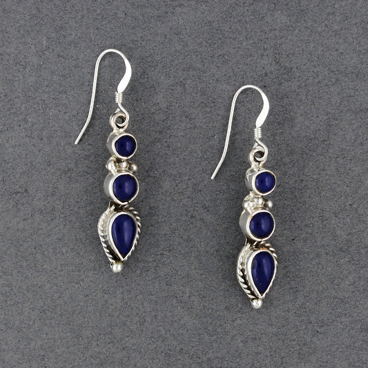 Sterling Silver 3 Stone Lapis Earrings