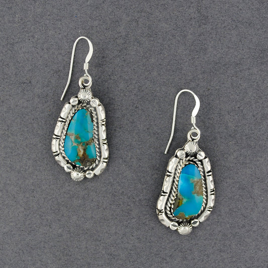 Sterling Silver Oblong Turquoise with Border Earrings