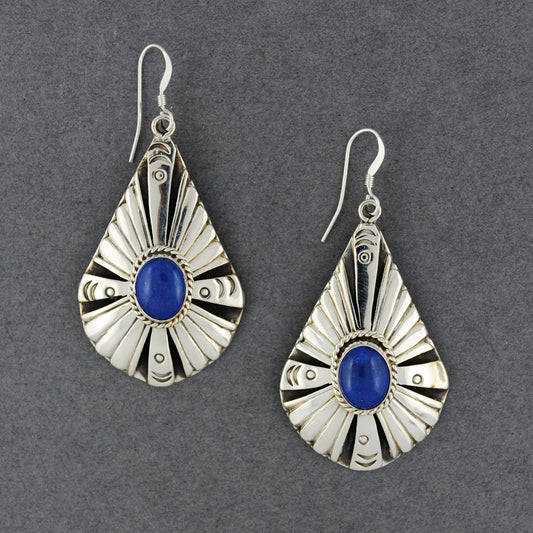 Sterling Silver Detailed Teardrop Lapis Earrings