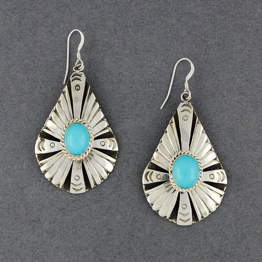 Sterling Silver Detailed Teardrop Turquoise Earrings