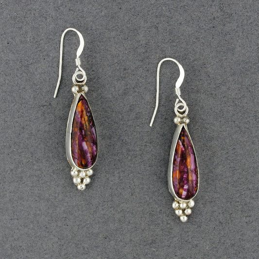 Sterling Silver Purple Spiny Oyster Teardrop Earrings