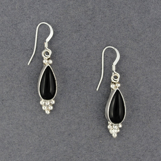 Sterling Silver Onyx Dotted Teardrop Earrings