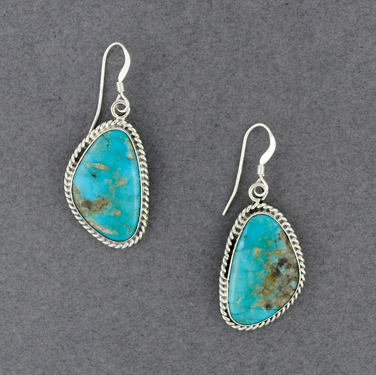Sterling Silver Large Turquoise Triangle Earrings