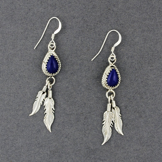 Sterling Silver Lapis with Feathers Earrings