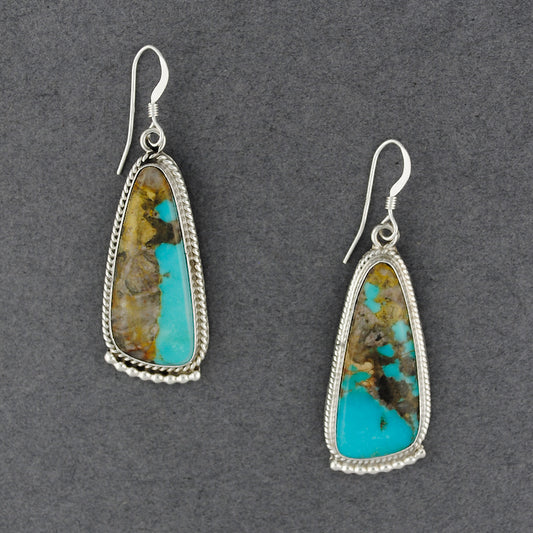 Sterling Silver Long Turquoise Triangle Earrings
