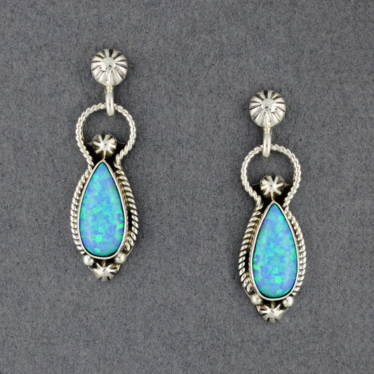 Sterling Silver Opal Teardrop Post Dangle Earrings