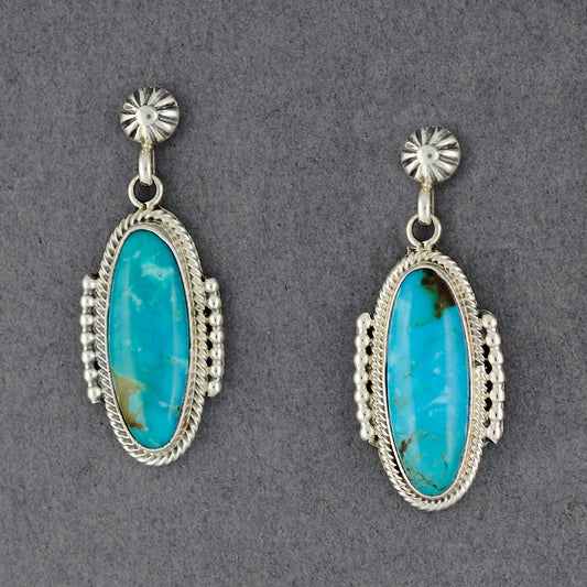 Sterling Silver Turquoise Oval Post Dangle Earrings