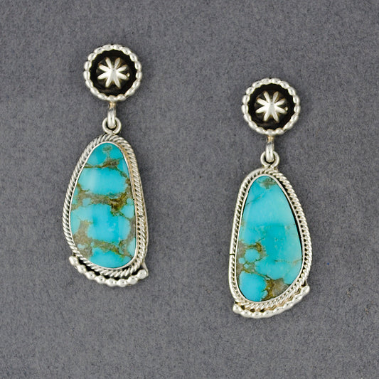 Sterling Silver Turquoise Oblong Post Dangle Earrings