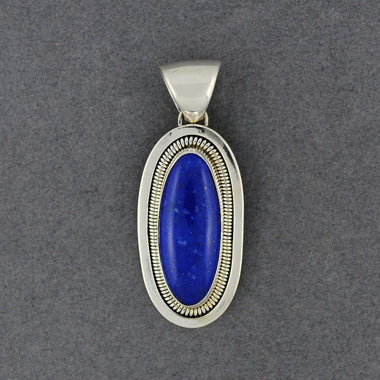 Sterling Silver Lapis Twisted Bezel Oval Pendant