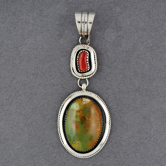 Sterling Silver Turquoise and Coral Pendant