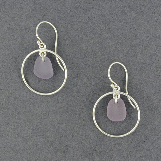 Sterling Silver Purple Sea Glass Hoops