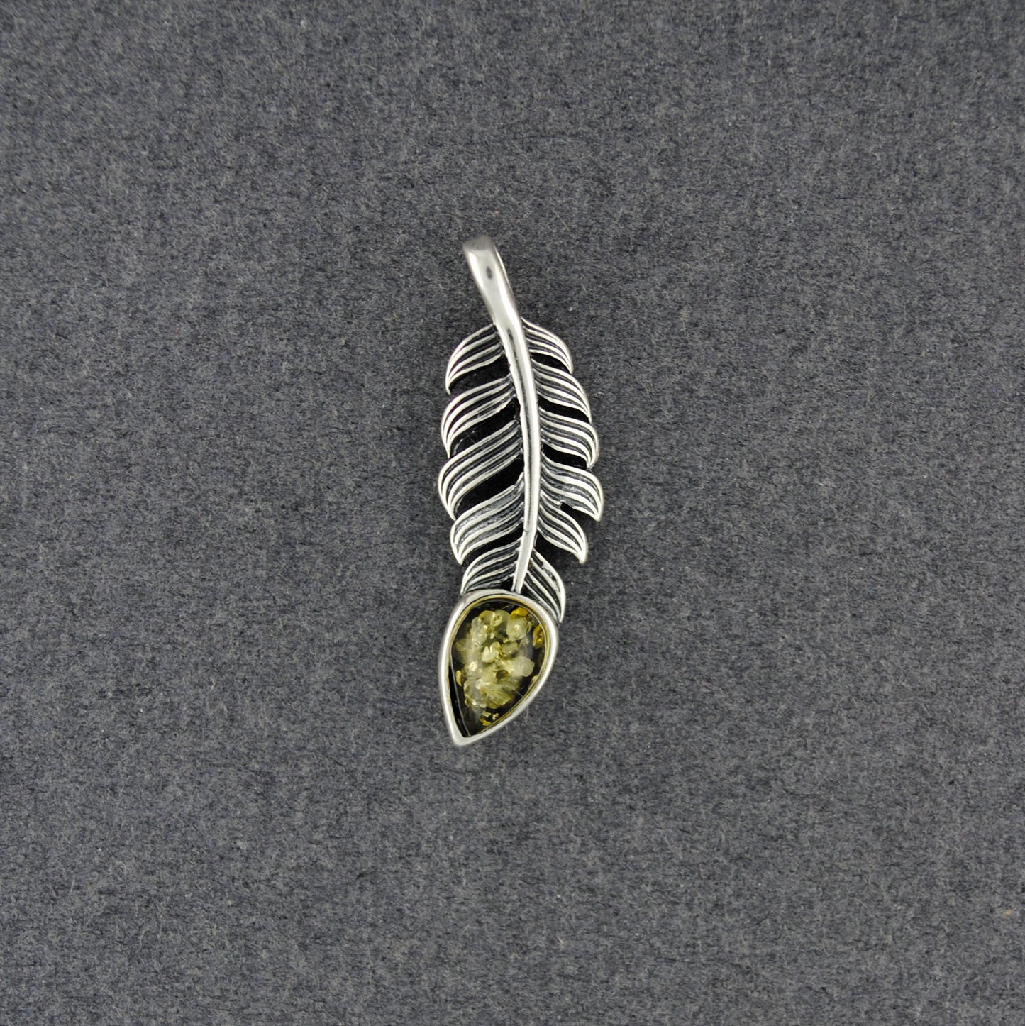 Green Amber Feather Pendant
