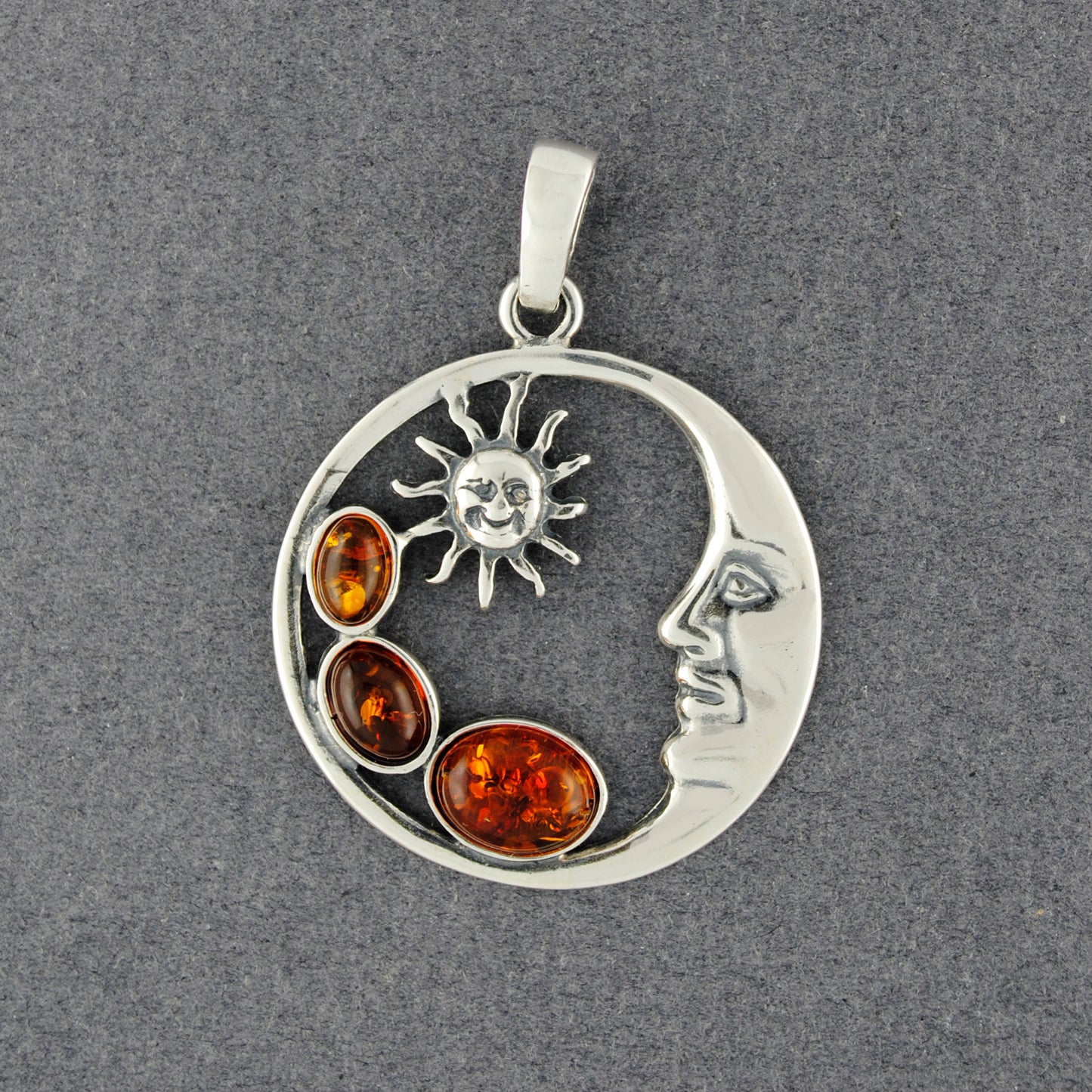Amber Cresent Moon Circle Pendant