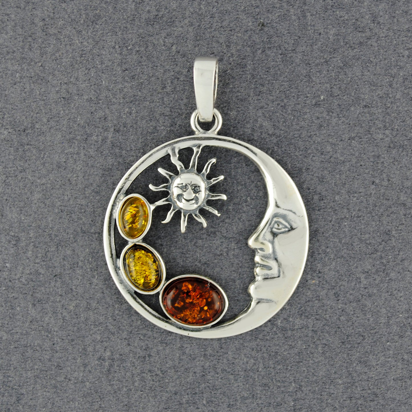 Multi Amber Cresent Moon Circle Pendant