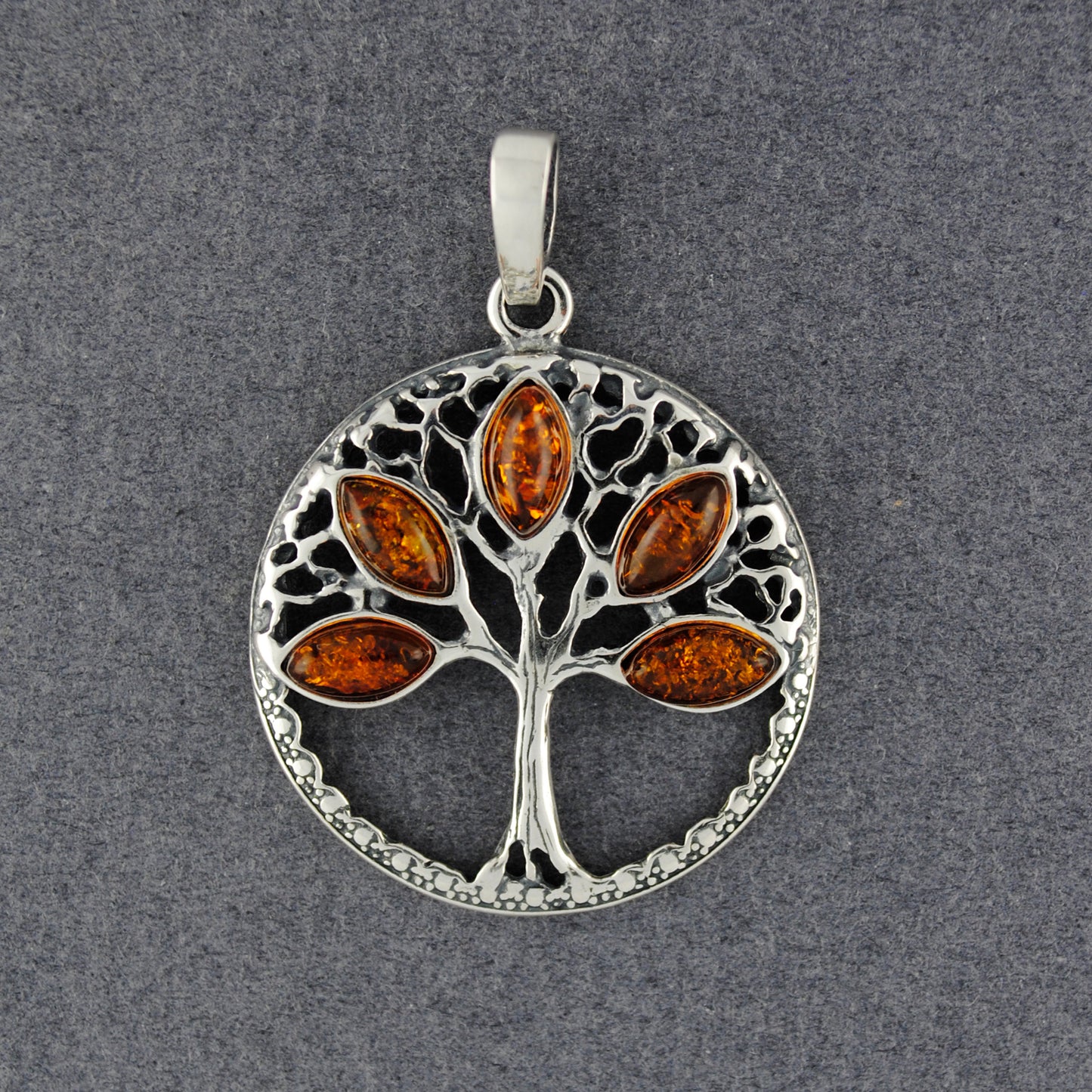 Amber Tree of Life in Circle Pendant