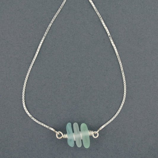 Sterling Silver Sky 3 Stone Sea Glass Adjustable Bracelet