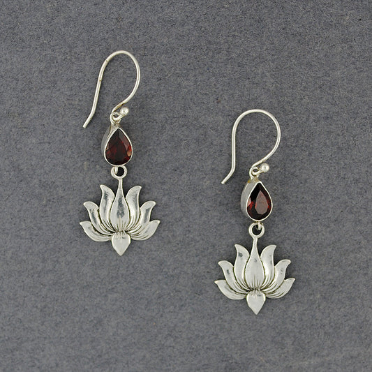 Garnet and Lotus Earrings