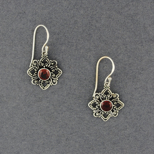 Garnet Stylized Flower Earrings