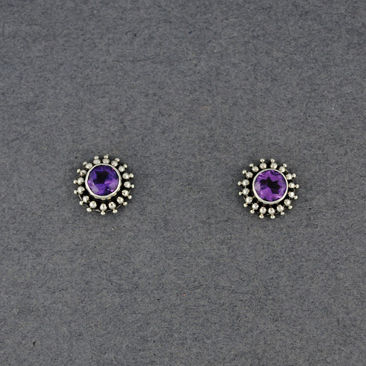 Amethyst Dotted Post Earrings