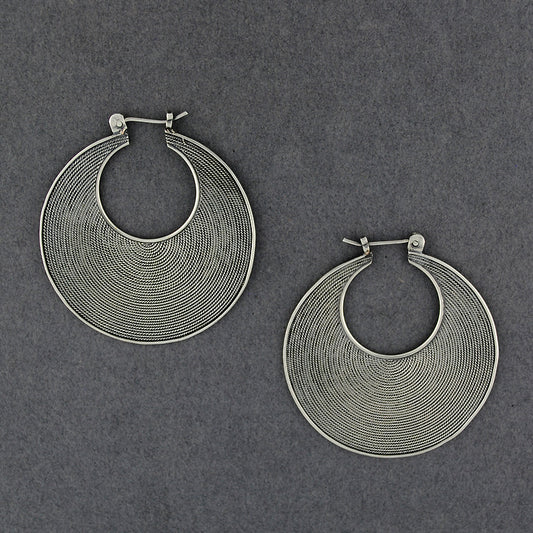 Sterling Silver Large Textured Hoop Earrings