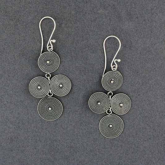 Sterling Silver Textured Circles Chandelier Earrings