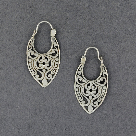 Sterling Silver Ornate Shield Hoop Earrings