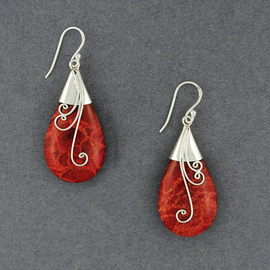 Coral Teardrop with Swirls Earrings