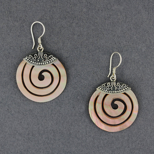 Pink Mother of Pearl Ornate Spiral Earrings