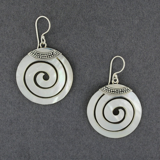 Mother of Pearl Dotted Spiral Earrings