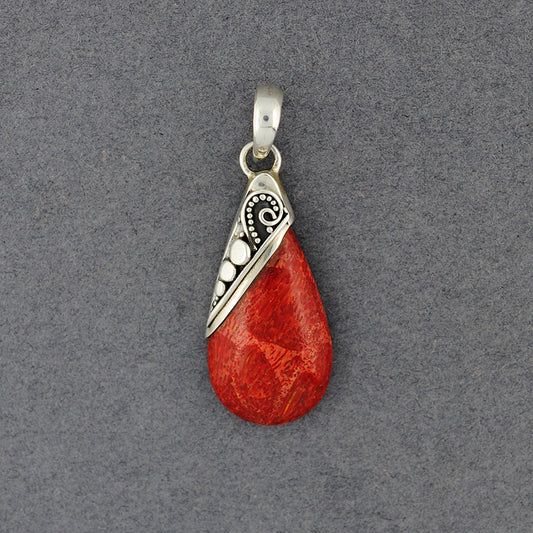 Coral Teardrop Dots and Swirl Pendant
