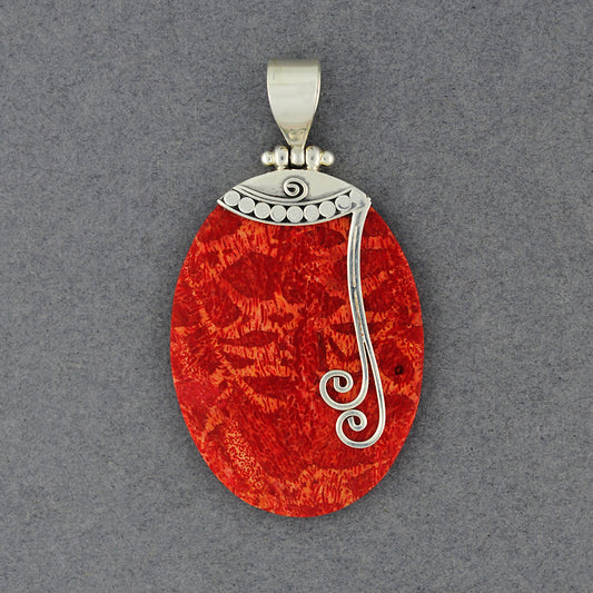 Coral Oval with Swirls Pendant