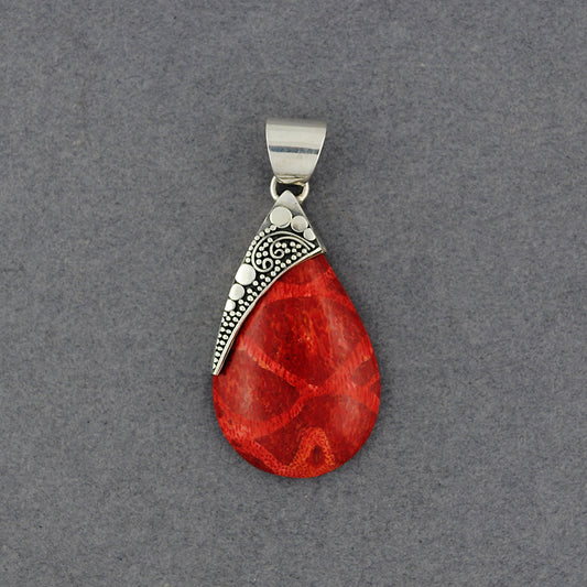 Coral Teardrop Multi Dots and Swirls Pendant