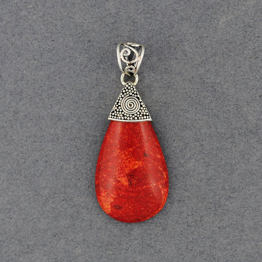 Coral Teadrop Spiral with Dots Pendant