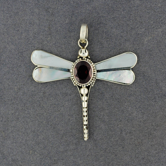 Mother of Pearl & Garnet Dragonfly Pendant