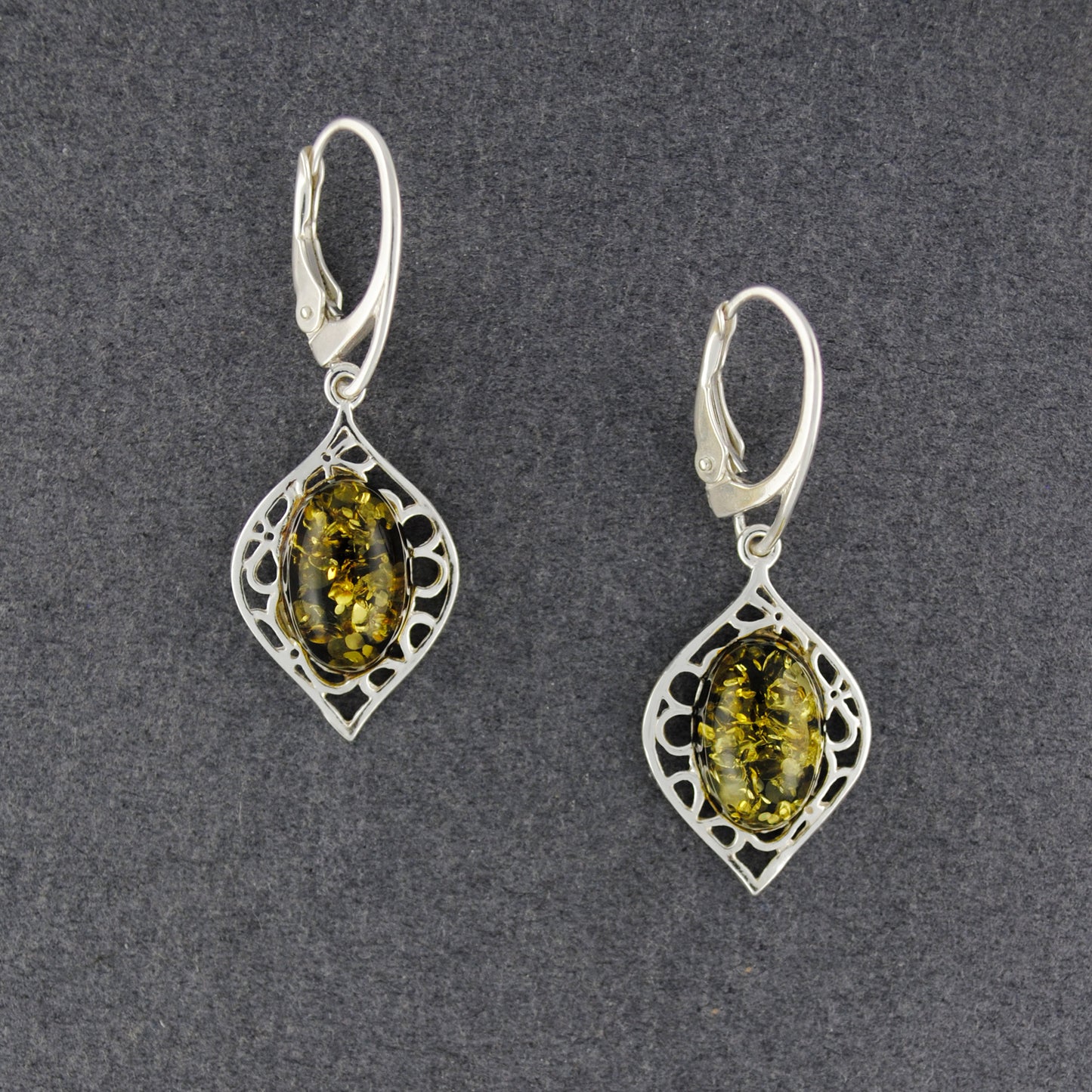 Green Amber Cutout Marquis Earrings
