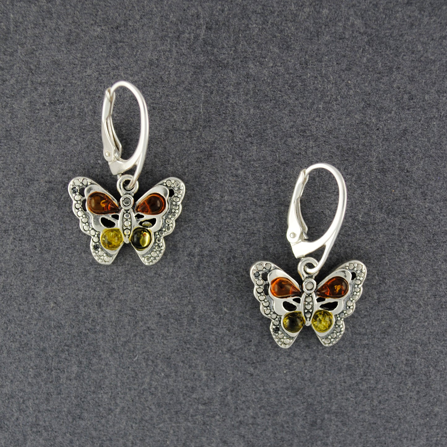 Multi Amber Marcasite Butterfly Earrings